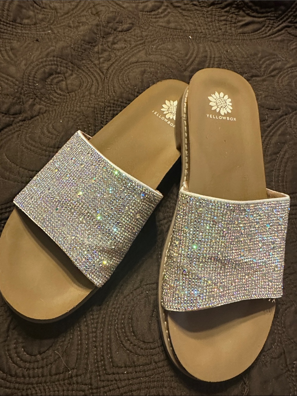 Yellow Box Iridescent Rhinestone Slide Sandals in Silver